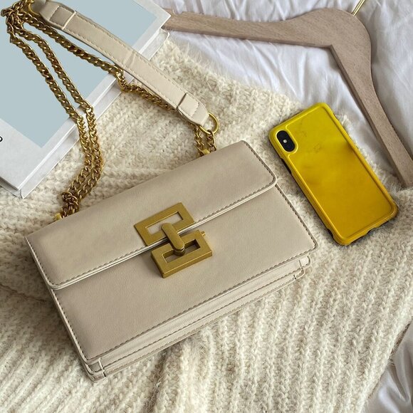 Beige Elegant Women's Minimalist Chain Flap Square Bag - Picture 5 of 5